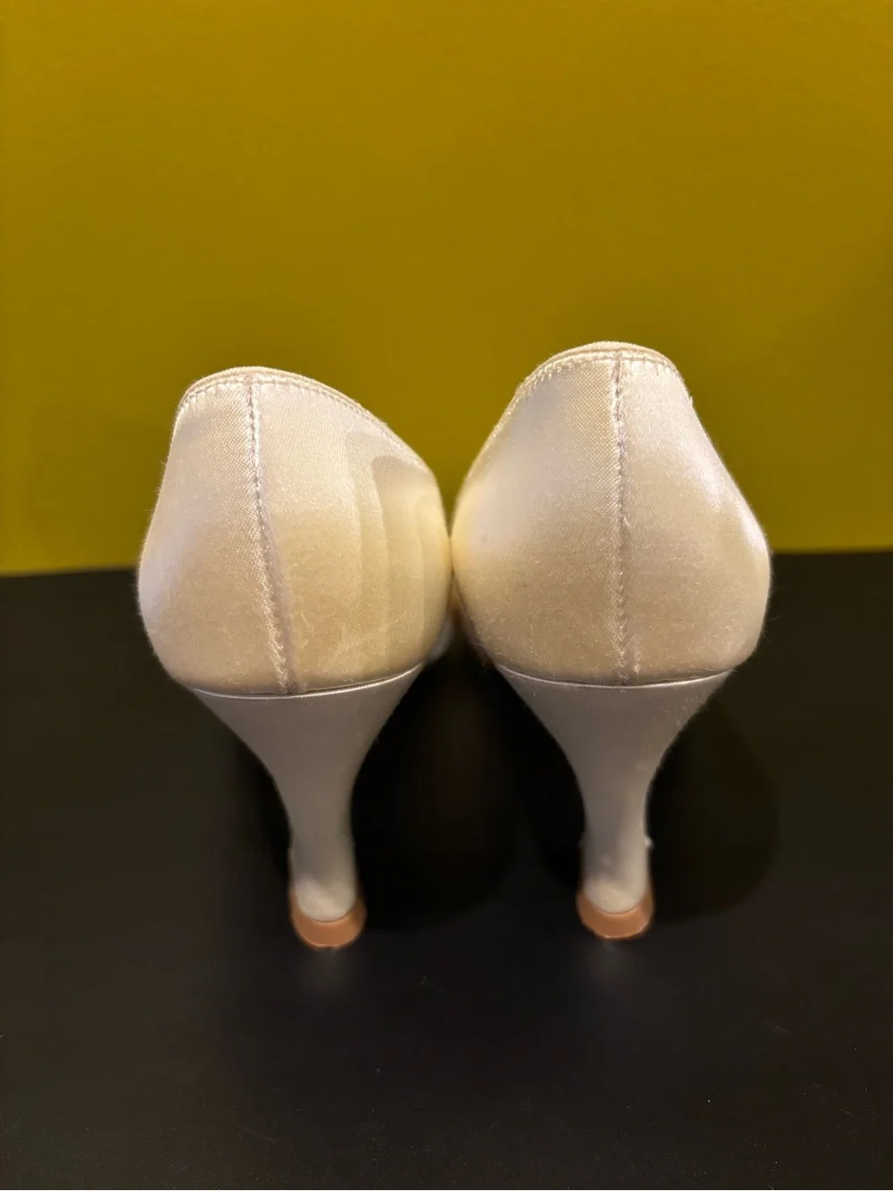Cream satin Metallic Champagne Mid Heel Pumps